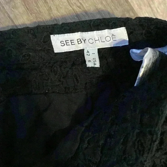 See by Chloe Size US 6 Black Eyelet Skirt A Line Pockets Short Cotton Pleated - Picture 5 of 8